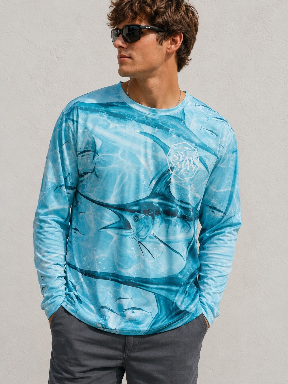 Spicy Tuna Stay Salty Marlin Fishing Long Sleeve Performance Shirt Men’s L